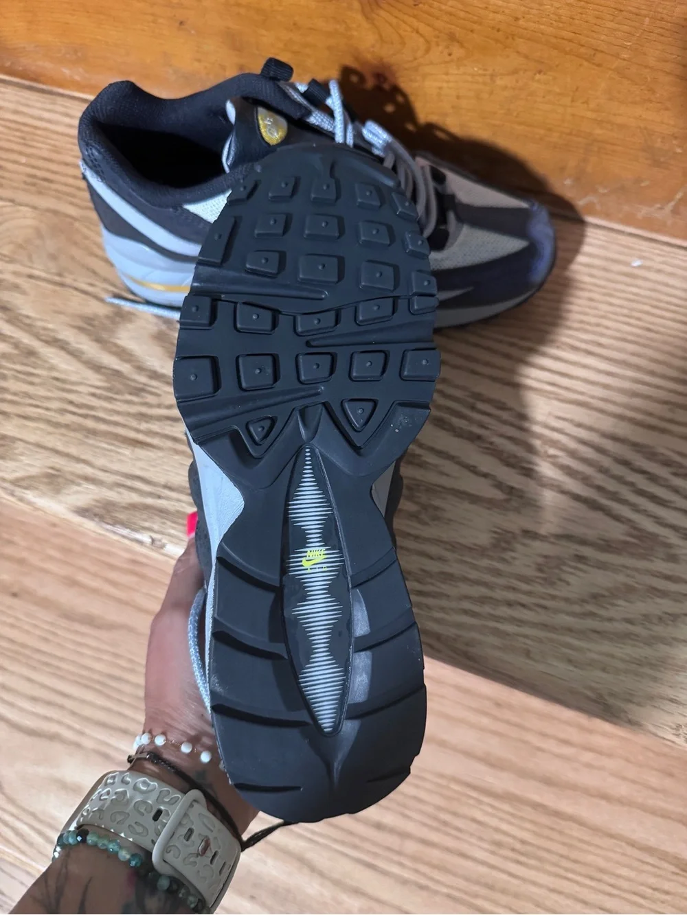 Nike Kids Black and Gray Sneakers with Yellow Logo